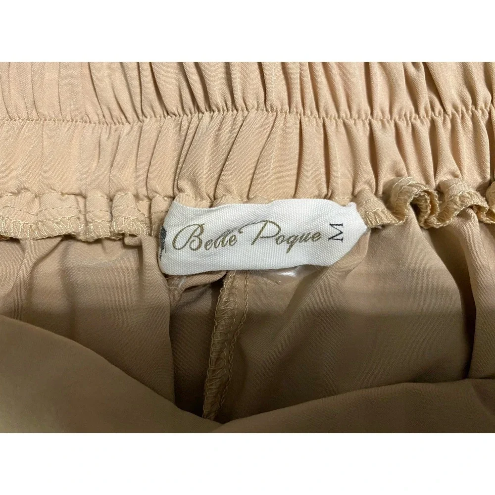 Belle Poque Women's Midi Skirt M Beige High Waist Button Detail A-Line Pockets